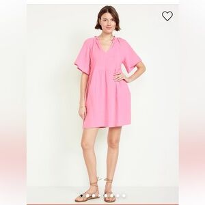 Old Navy Split Neck Crinkle Gauze Mini Swing Dress Pink Size XXL